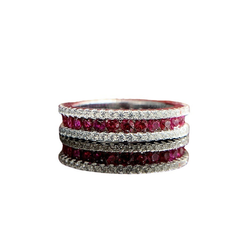 Silver Inlaid Red Round Ring