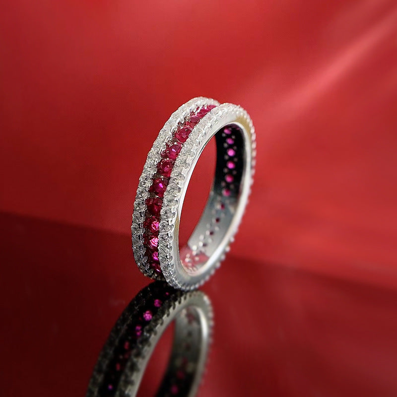 Silver Inlaid Red Round Ring