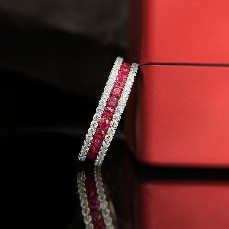 Silver Inlaid Red Round Ring