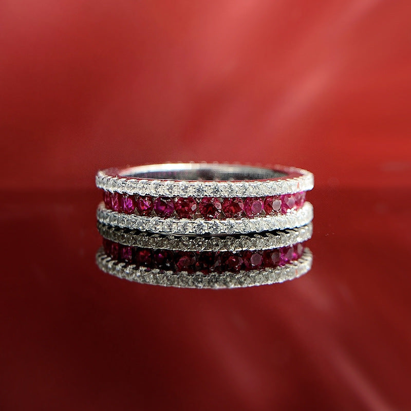 Silver Inlaid Red Round Ring