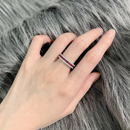 Silver Inlaid Red Round Ring