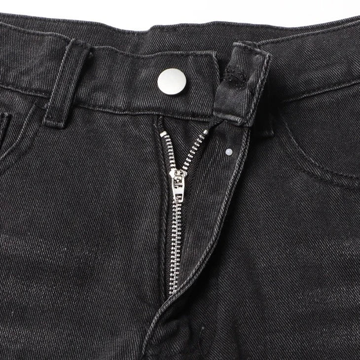 Black Denim Crystal-Slit Jeans