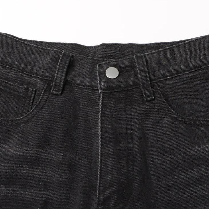 Black Denim Crystal-Slit Jeans