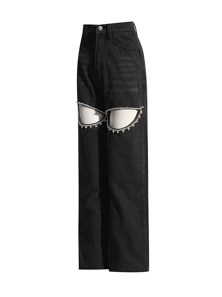Black Denim Crystal-Slit Jeans