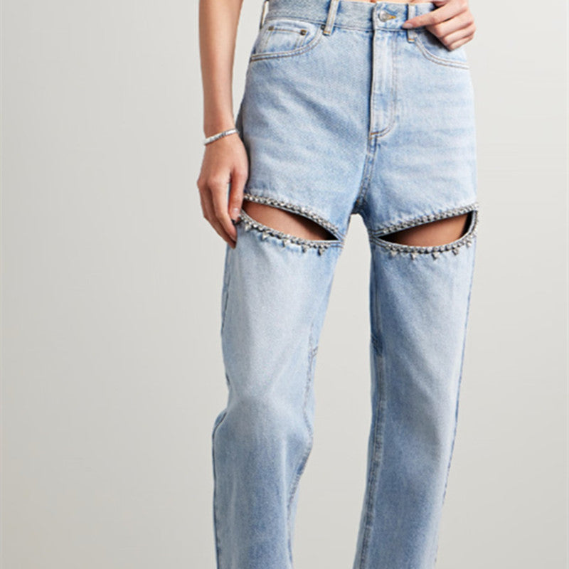 Tay's Crystal Slit Jeans Blue Denim