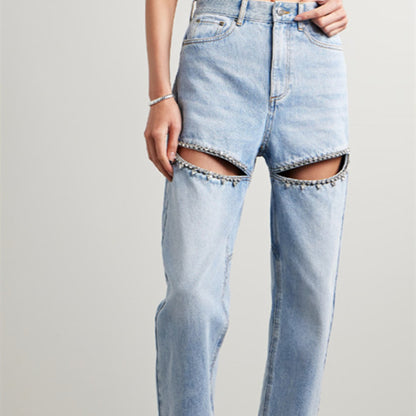 Tay's Crystal Slit Jeans Blue Denim