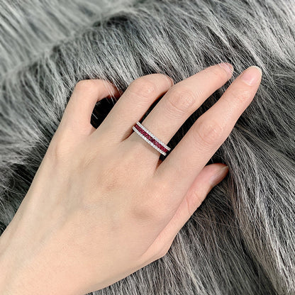 Silver Inlaid Red Round Ring
