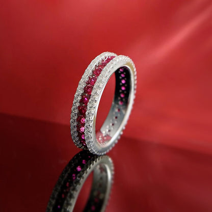 Silver Inlaid Red Round Ring