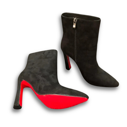 Taylor's Thick Heel Red-Bottom Suede Bootie