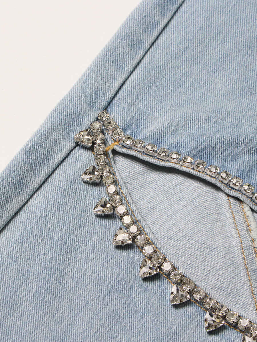 Tay's Crystal Slit Jeans Blue Denim