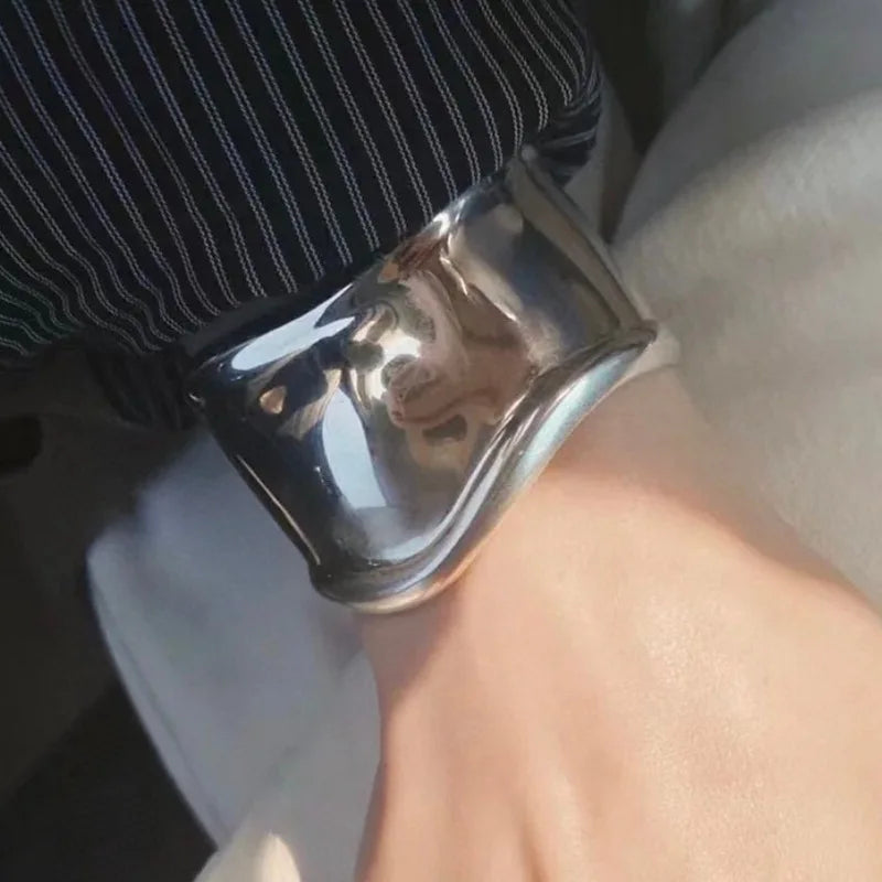 High Quality 925 Silver Plated Wide Edge Silver Open Bracelet For Women Luxury Fine Jewelry