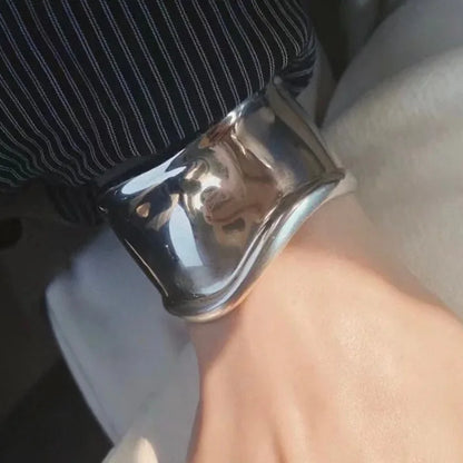 High Quality 925 Silver Plated Wide Edge Silver Open Bracelet For Women Luxury Fine Jewelry