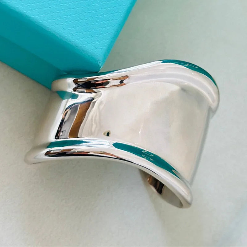 High Quality 925 Silver Plated Wide Edge Silver Open Bracelet For Women Luxury Fine Jewelry