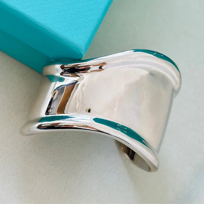 High Quality 925 Silver Plated Wide Edge Silver Open Bracelet For Women Luxury Fine Jewelry
