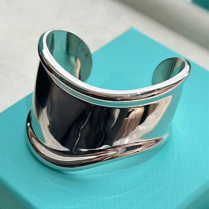 High Quality 925 Silver Plated Wide Edge Silver Open Bracelet For Women Luxury Fine Jewelry