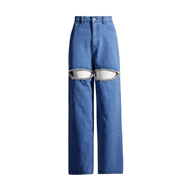 Tay's Crystal Slit Jeans Blue Denim