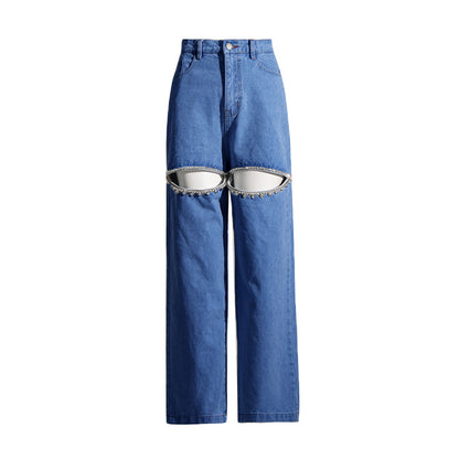 Tay's Crystal Slit Jeans Blue Denim