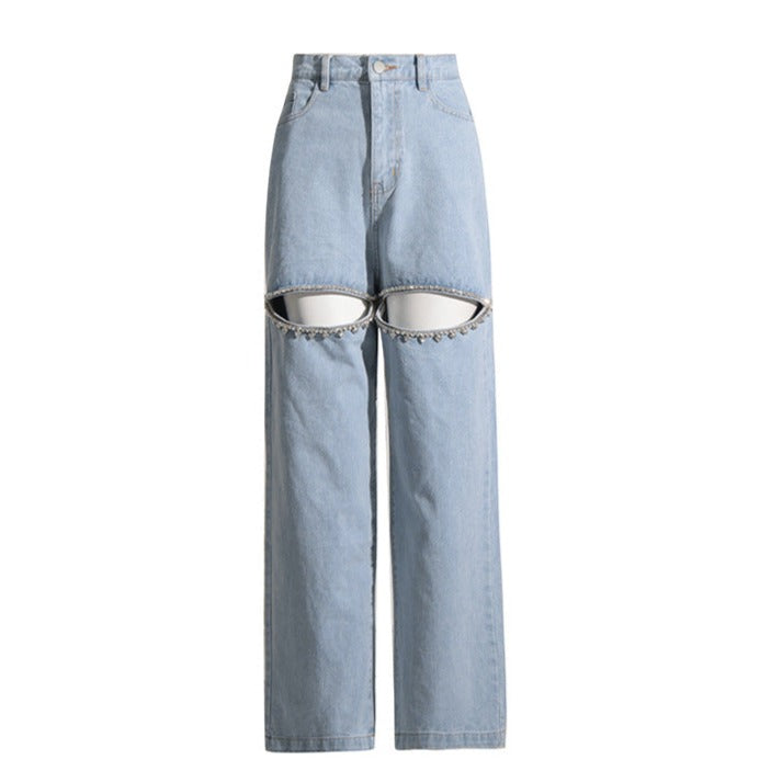 Tay's Crystal Slit Jeans Blue Denim
