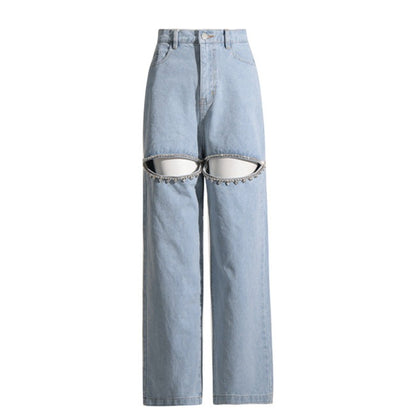 Tay's Crystal Slit Jeans Blue Denim